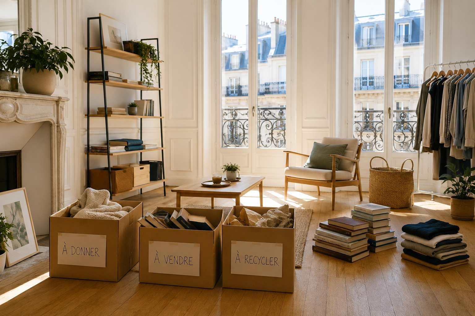 Appartement parisien en cours de débarras minimaliste