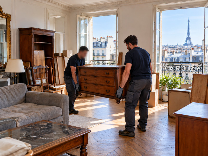 Professionnels réalisant le débarras d'un appartement à Paris